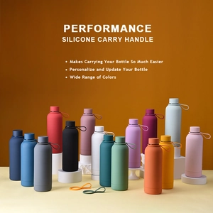 Detail of colorful silicone carry handles for stainless steel outdoor water bottles