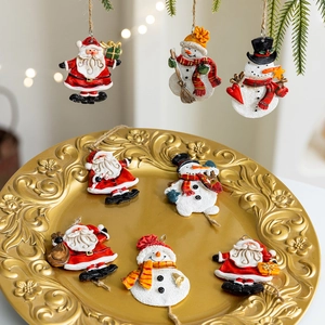 Vintage Resin Santa Claus And Snowman Hanging Ornaments For Christmas Tree Decoration Festive Holiday Party Decor