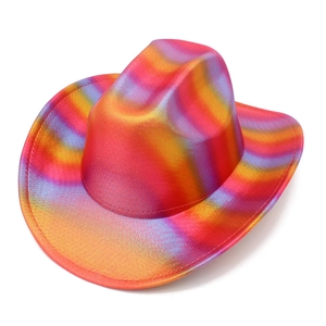 Macro detail of the colorful metallic rainbow gradient texture on this cowboy party hat