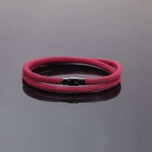 Double-layered red woven lucky bracelet for couples with black magnetic clasp closure