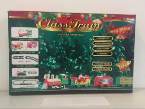 Detailed packaging showing 11-piece Christmas electric train set with over 216cm track length