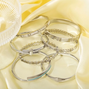 Geometric Stainless Steel Bangle Bracelet Silver Color Heart Leaf Minimalist Waterproof Hypoallergenic Jewelry For Women