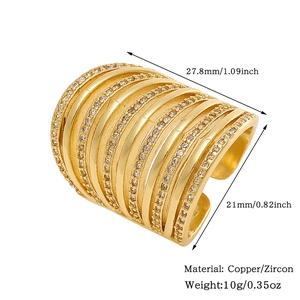 Detail view of gold butterfly flower ring showing size, copper material and zircon weight