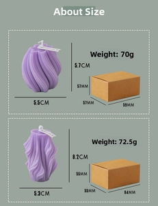 Detailed size specifications for purple geometric scented candles with wave and spiral designs