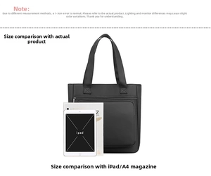 Waterproof nylon tote bag size comparison with A4 magazine and iPad for business use