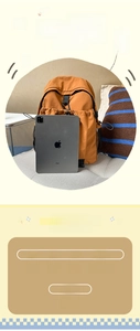 Detaillierte Größenangaben des leichten orangefarbenen Nylon-Rucksacks mit Maßen für Reisen