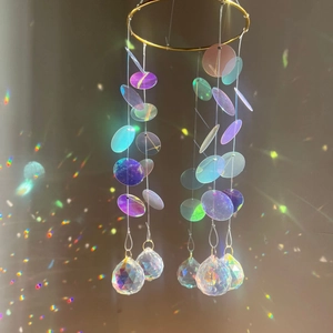 Crystal Suncatcher Hanging Ornament Gold Metal Ring Iridescent Sequins Rainbow Maker For Home Wedding Decoration