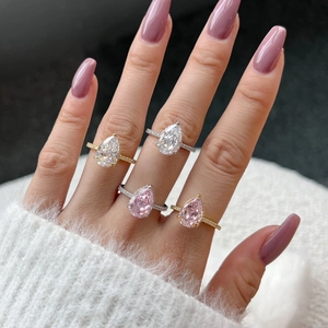 Luxury S925 sterling silver pear cut rings with white and pink stones for wedding