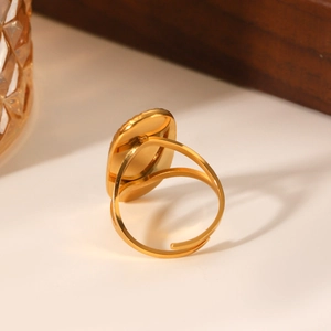 Golden stainless steel leopard print ring with adjustable open band for women