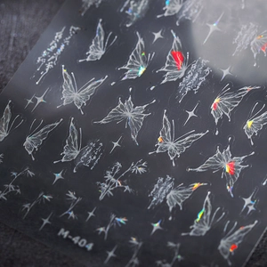 Holographic silver butterfly and star nail art stickers with laser finish style M-404