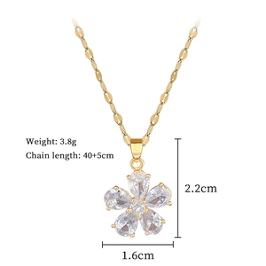 Detailed view of flower pendant necklace with dimensions and weight 3.8g specification