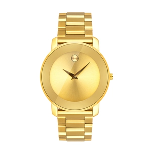Classic slim business watch with gold stainless steel strap and minimalist dot dial