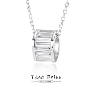 925 Sterling Silver Necklace With Baguette Cut Cubic Zirconia Cylinder Square Sugar Pendant For Women Minimalist Sweet