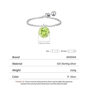 S925 sterling silver soft chain ring with olive green 6mm zircon pendant for women