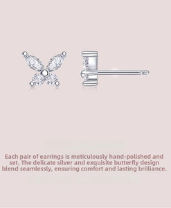 Detailed view of S925 silver butterfly earrings with marquise cut moissanite stones