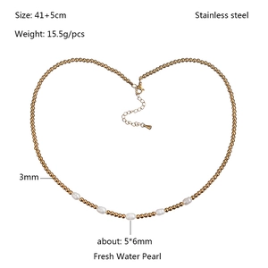 Collana di perle in acciaio inossidabile dorato 3mm con perle d'acqua dolce 5x6mm