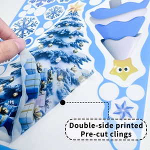 Blue Christmas static stickers with double-sided printing of snowflakes and reindeer