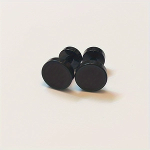 Macro shot of 8mm black round enamel stud earrings in high quality stainless steel