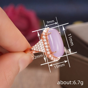Luxurious rose gold princess ring with purple oval moonstone and micro-pave white zircon