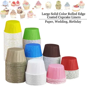 Cupcake Liners Baking Cups Laminated Paper Heat Resistant Greaseproof Rolled Rim Muffin Cups For Wedding Birthday Party Solid Color
