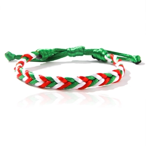 Woven Rope Bracelet Red Green White Braided Cord Adjustable Christmas Holiday Jewelry For Women Handmade Jewelry Gift