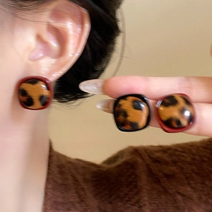 Orecchini A Lobo Acrilico Stampa Leopardata Geometrici Quadrati Triangolo Con Perno In Argento Sterling 925 Retrò Vintage Donna Moda