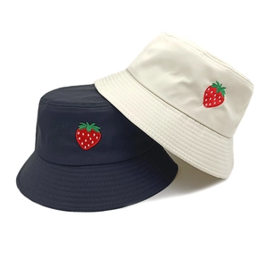 Black and beige cotton bucket hats with strawberry embroidery for sun protection