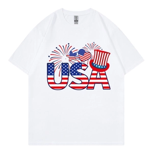 T-shirt oversize en coton blanc avec imprimé festif USA et éléments du drapeau américain