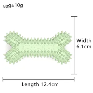 Giocattolo per cani a forma di osso verde con rilievi per pulizia denti, 12,4x6,1 cm