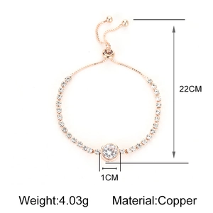 Detail of adjustable rose gold bracelet with a 1cm round crystal and sliding clasp mechanism