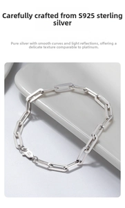 Detailed view of S925 sterling silver paperclip link bracelet with authentic Italy hallmark