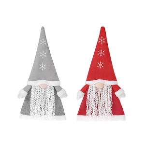 Nordic Christmas gnome tree toppers with knitted snowflake hats in red and gray