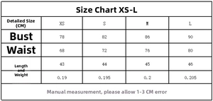Size chart for women tube top and pleated trousers set featuring XS to L dimensions in CM