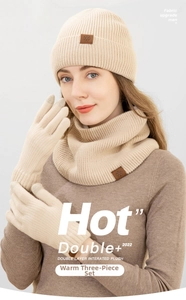 Detail of the winter knitted set showing thick plush lining and snowflake leather patch