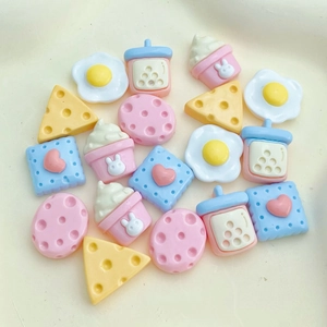Mini Food Resin Flatback Charms Cute Cartoon Cheese And Egg Milk Tea Cup Biscuit Ice Cream DIY Jewelry Making Decoration