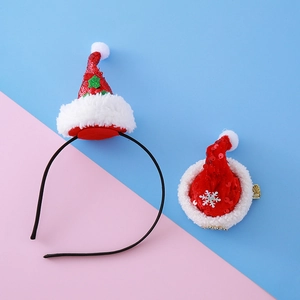 Noël Mini Chapeau Serre-tête Pince À Cheveux Paillettes Peluche Chapeau Dimensionnel Accessoires Cheveux Fête Enfants Filles Femmes