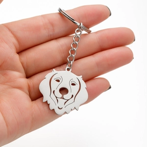 Polished stainless steel pug dog hollow pendant keychain with classic silver metal ring