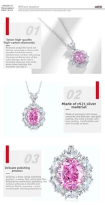 Macro detail of S925 silver necklace with pink halo oval carbon diamond pendant