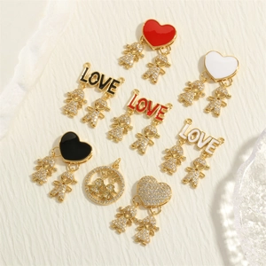 Boy Girl Figures Pendants 18K Gold Plated Copper Zircon Studded DIY Jewelry Making LOVE Heart Charms For Necklaces Bracelets