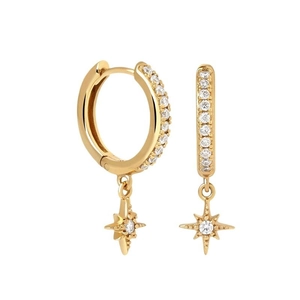 Elegant gold S925 sterling silver star drop earrings with cubic zirconia stones