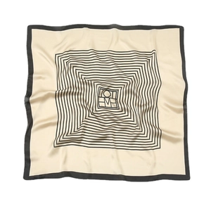 Elegant 70cm silk-like square scarf with minimalist black geometric square pattern