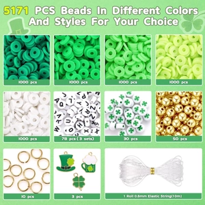 Set de 5171 perles d'argile DIY Saint-Patrick avec breloques vertes et cordon
