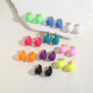 Set of 10 pairs colorful teardrop enamel stud earrings in vibrant dopamine shades