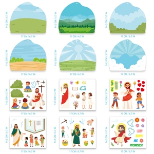 Kit de pegatinas religiosas DIY para niños con figuras de Jesús y fondos de naturaleza