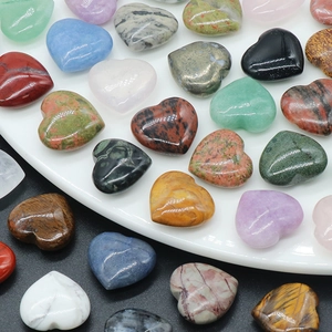 Polished 20mm natural crystal heart-shaped stones in assorted colorful gemstones