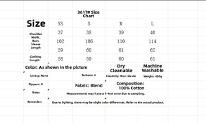 Detailed size chart for women cotton jacket with shoulder, chest, and sleeve measurements