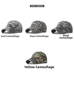 Detailed display of washed camo baseball caps in four colors with Freedom embroidery