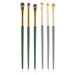 Set of 6 professional eye makeup brushes in dark green and light gray handles