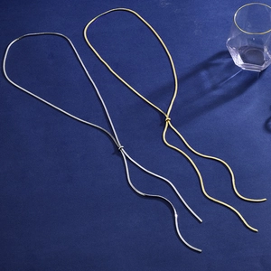 Elegant Y-shaped adjustable snake bone chain necklace in gold and silver finish