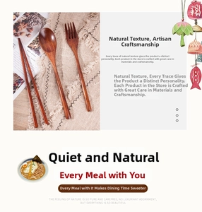 Detailed view of polished natural wooden spoon, fork and chopsticks on linen fabric